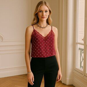 Prospect the label Lace Trim Cami Top Polka dot Print NWOT